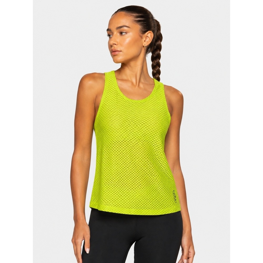 Koral Aerate Shiny Netz Tank Made in USA Neon Green Mesh Activewear Top S
